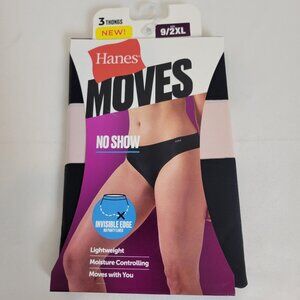 Womens Hanes Moves No Show Thong Panties (Size 9/2XL) BRAND NEW W TAGS Blk/Pnk